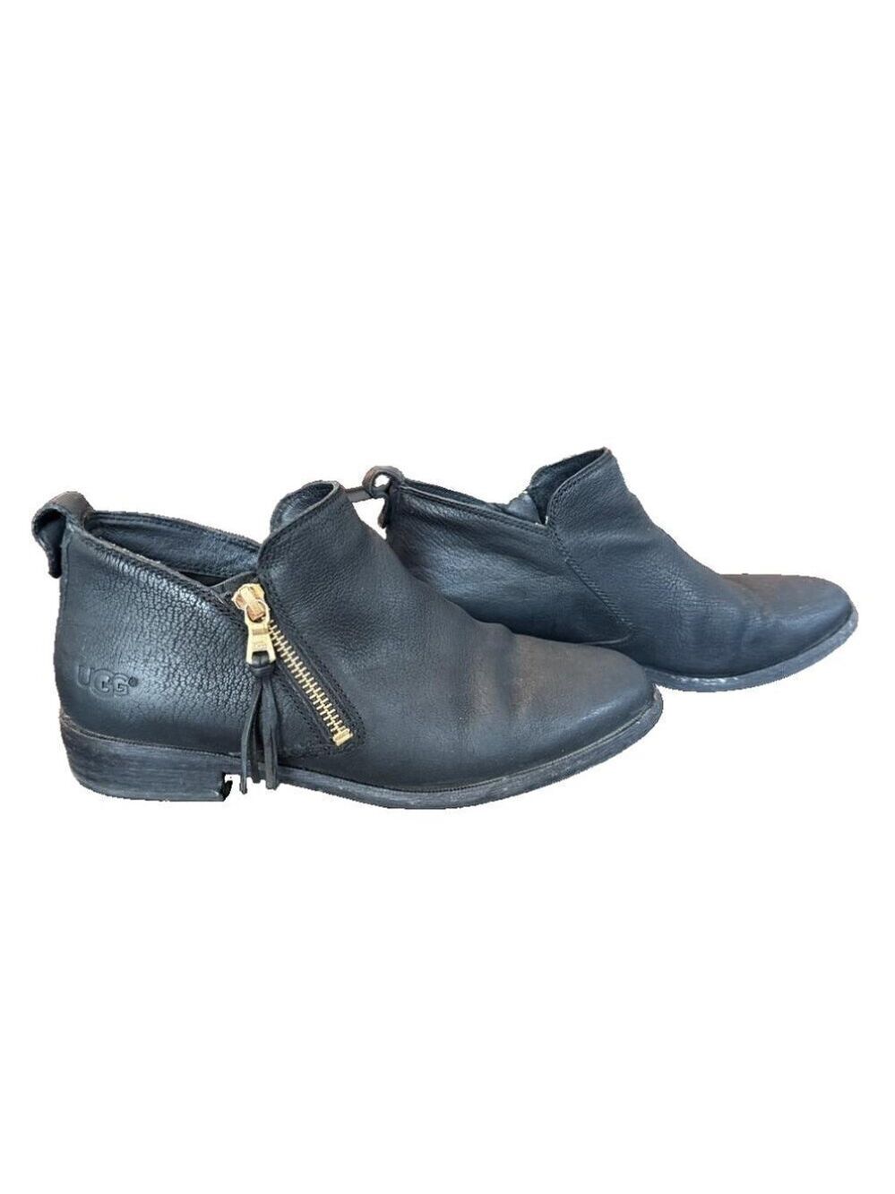 Women's UGG Glee Black Leather Ankle Boot.  Side Zip Casual. Size 7